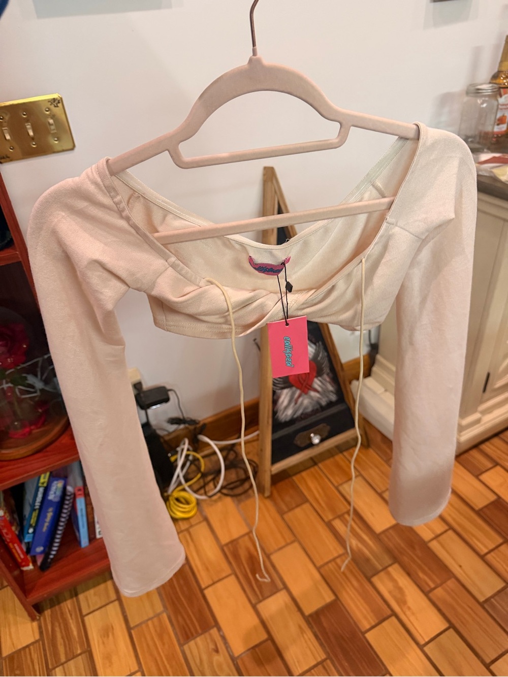 Cropped Long-Sleeve Wrap Top in Light Pink